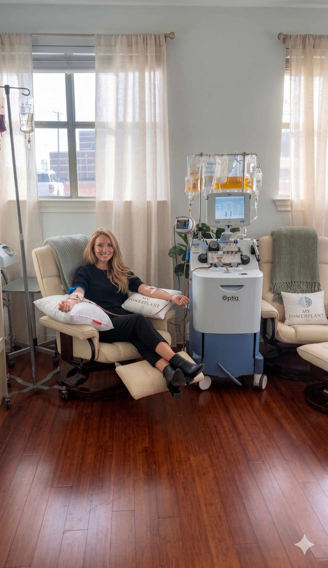 A patient receiving TPE plasmapheresis in the My PowerPlant treatment room
